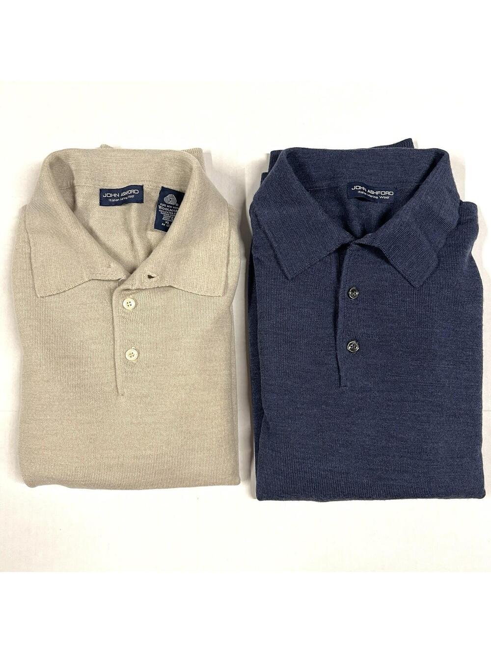 2 JOHN ASHFORD Italian Merino Wool Pullover Polo Collar Sweater Shirt Men Sz XL